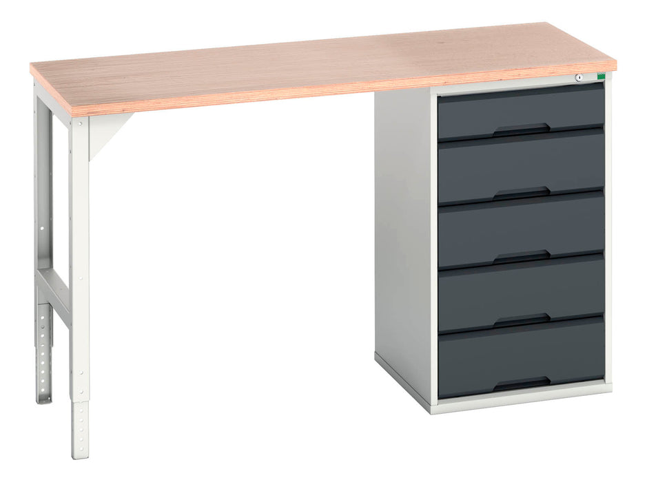 Bott Verso Pedestal Bench With 5 Drawer 525W Cab & Mpx Worktop (WxDxH: 1500x600x930mm) - Part No:16921900