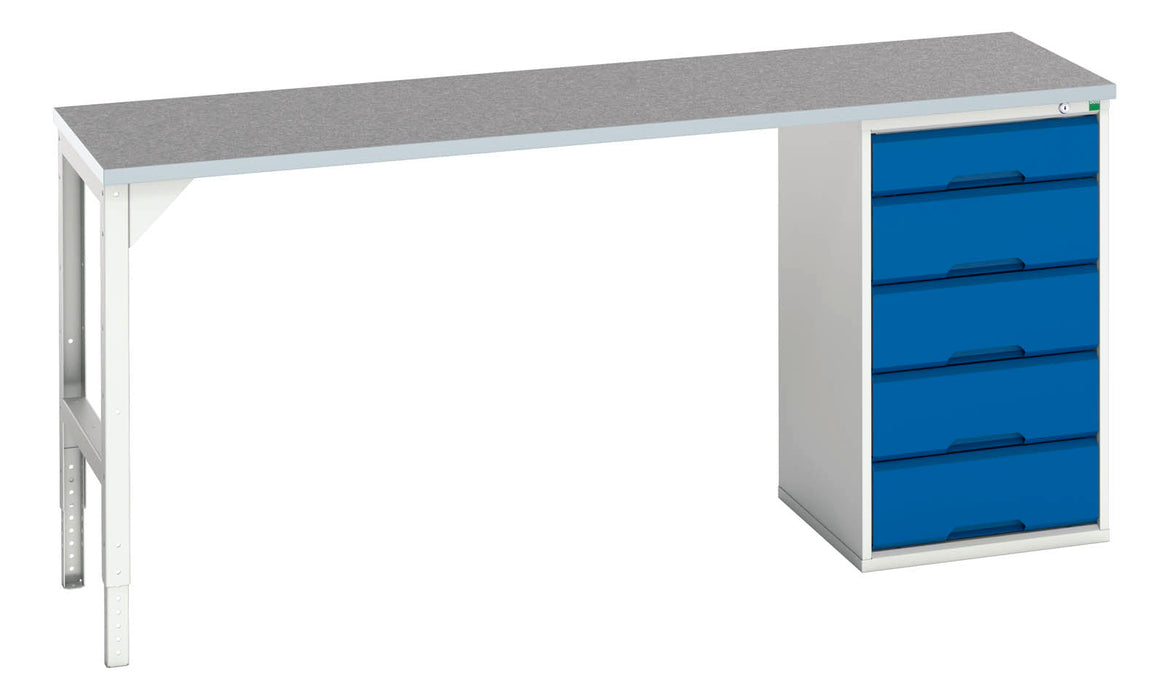 Bott Verso Pedestal Bench With 5 Drawer 525W Cab & Lino Worktop (WxDxH: 2000x600x930mm) - Part No:16921960