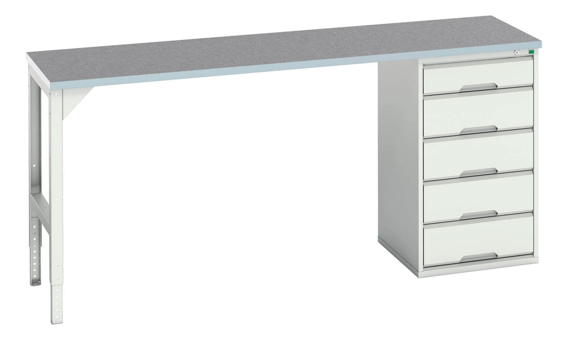 Bott Verso Pedestal Bench With 5 Drawer 525W Cab & Lino Worktop (WxDxH: 2000x600x930mm) - Part No:16921960