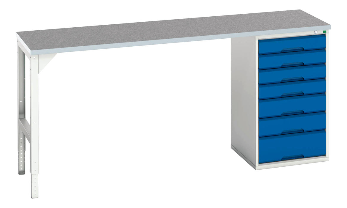 Bott Verso Pedestal Bench With 7 Drawer 525W Cab & Lino Worktop (WxDxH: 2000x600x930mm) - Part No:16921961