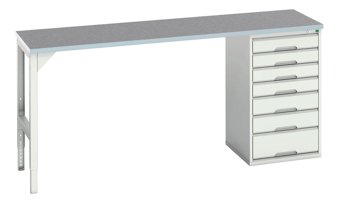 Bott Verso Pedestal Bench With 7 Drawer 525W Cab & Lino Worktop (WxDxH: 2000x600x930mm) - Part No:16921961