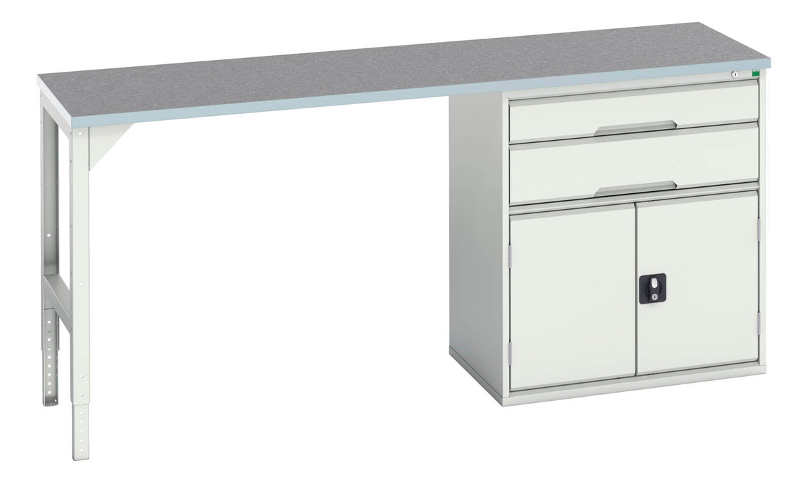 Bott Verso Pedestal Bench With 2 Drawers/Cupboard 800W Cab & Lino Top (WxDxH: 2000x600x930mm) - Part No:16921965