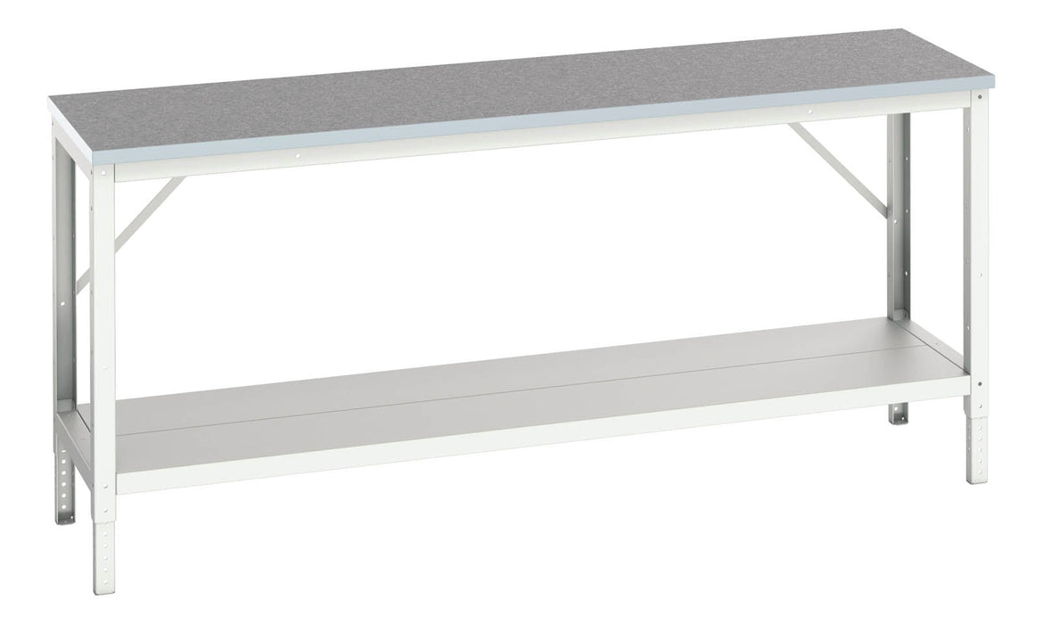 Bott Verso Adjustable Height Framework Bench With Full Depth Base Shelf & Lino Top (WxDxH: 2000x600x780-930mm) - Part No:16922007