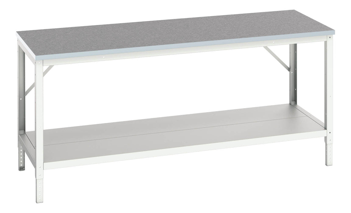 Bott Verso Adjustable Height Framework Bench With Full Depth Base Shelf & Lino Top (WxDxH: 2000x800x780-930mm) - Part No:16922027