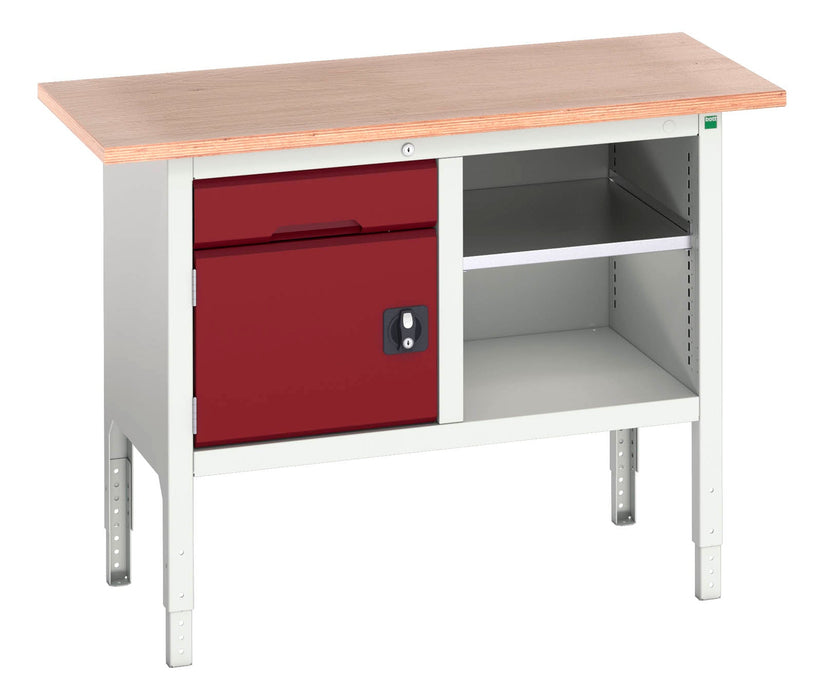 Bott Verso Adjustable Height Storage Bench (Mpx) With 1 Drawer-Cupboard / Mid Shelf (WxDxH: 1250x600x830-930mm) - Part No:16923000