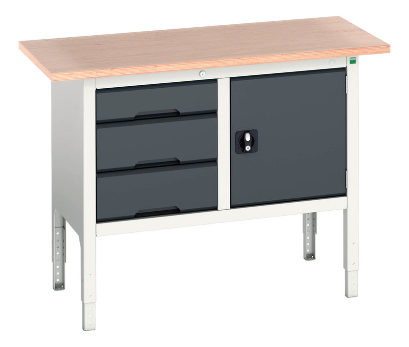 Bott Verso Adjustable Height Storage Bench (Mpx) With 3 Drawer Cab / Cupboard (WxDxH: 1250x600x830-930mm) - Part No:16923003