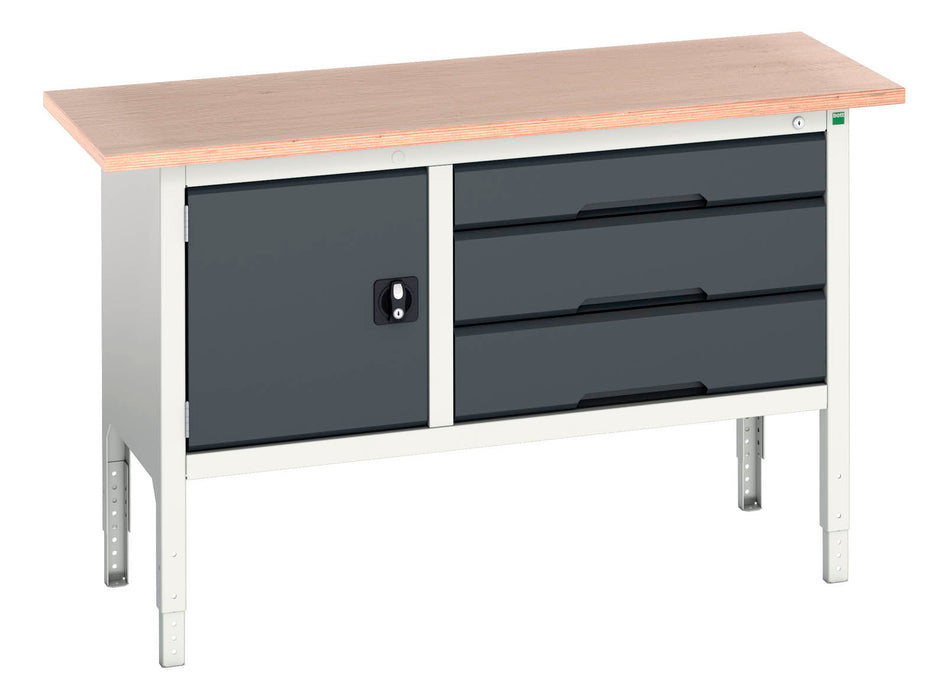 Bott Verso Adjustable Height Storage Bench (Mpx) With Cupboard / 3 Drawer Cab (WxDxH: 1500x600x830-930mm) - Part No:16923014