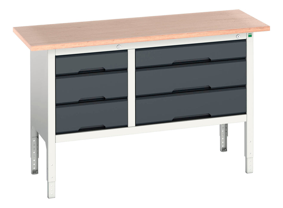 Bott Verso Adjustable Height Storage Bench (Mpx) With 3 Drawer Cab / 3 Drawer Cab (WxDxH: 1500x600x830-930mm) - Part No:16923015