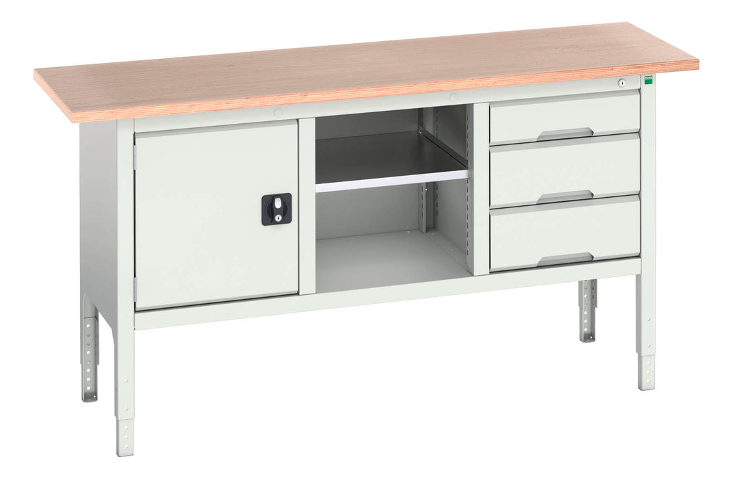Bott Verso Adjustable Height Storage Bench (Mpx) With Cupboard / Mid Shelf / 3 Drawer Cab (WxDxH: 1750x600x830-930mm) - Part No:16923020