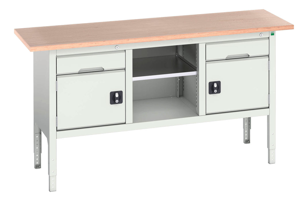 Bott Verso Adjustable Height Storage Bench (Mpx) With 1 Drwr-Cupboard / Mid Shelf / 1 Drwr-Cupboard (WxDxH: 1750x600x830-930mm) - Part No:16923021