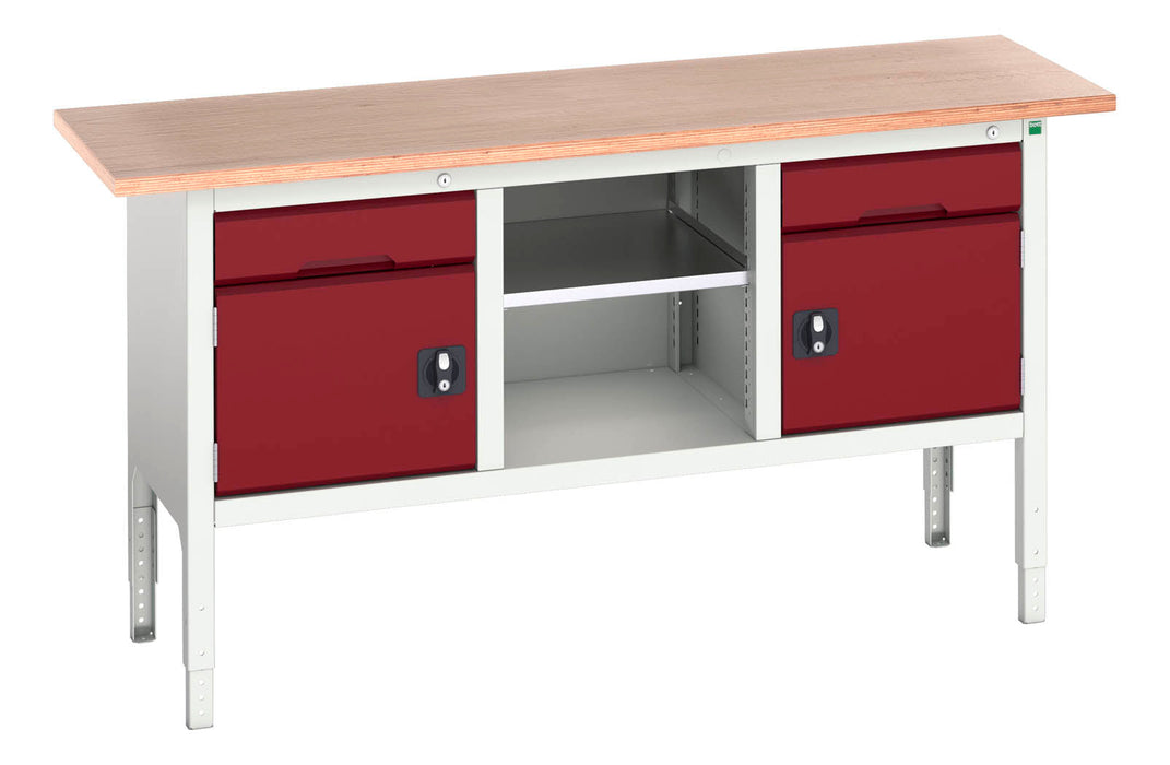Bott Verso Adjustable Height Storage Bench (Mpx) With 1 Drwr-Cupboard / Mid Shelf / 1 Drwr-Cupboard (WxDxH: 1750x600x830-930mm) - Part No:16923021