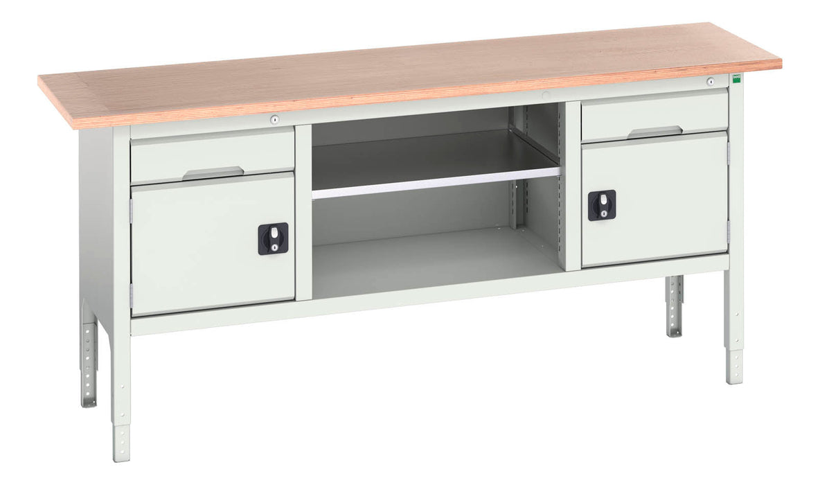 Bott Verso Adjustable Height Storage Bench (Mpx) With 1 Drw-Cupboard / Mid Shelf / 1 Drw-Cupboard (WxDxH: 2000x600x830-930mm) - Part No:16923031