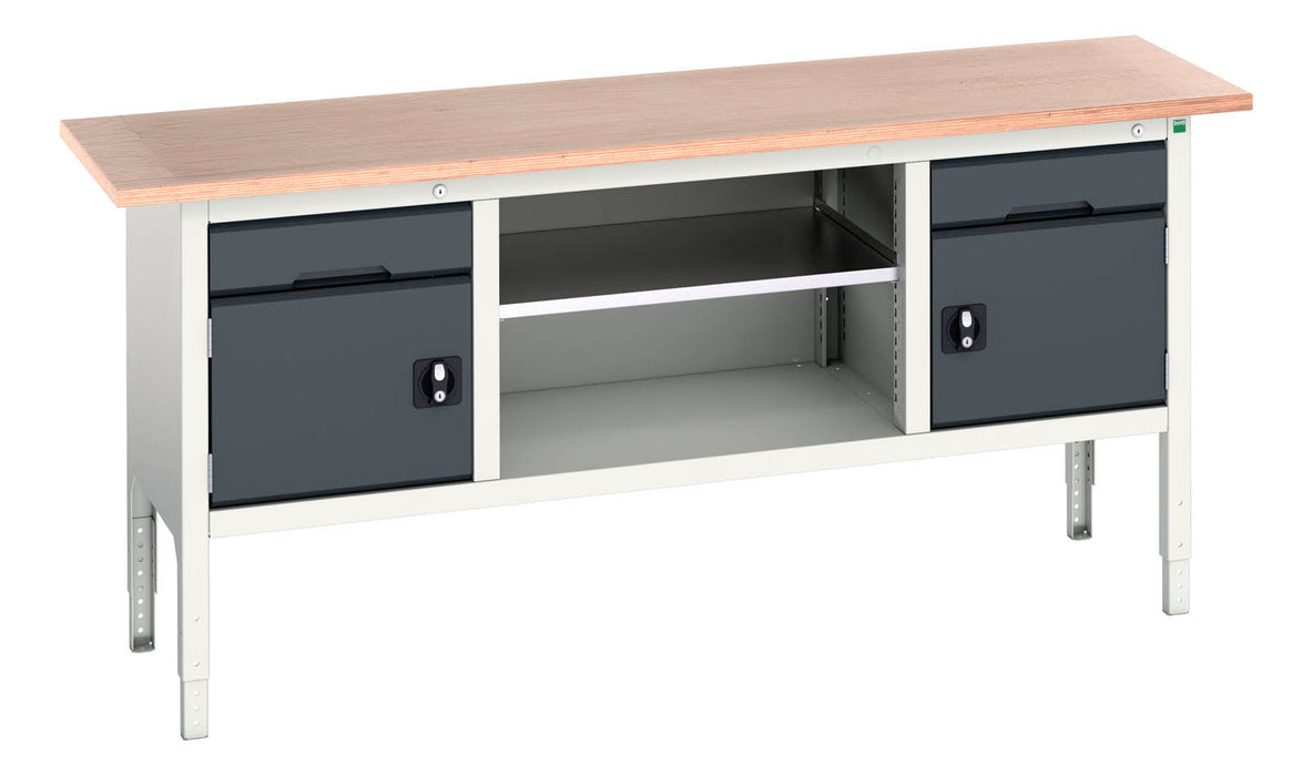 Bott Verso Adjustable Height Storage Bench (Mpx) With 1 Drw-Cupboard / Mid Shelf / 1 Drw-Cupboard (WxDxH: 2000x600x830-930mm) - Part No:16923031