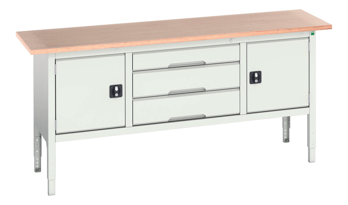 Bott Verso Adjustable Height Storage Bench (Mpx) With Cupboard / 3 Drawer Cab / Cupboard (WxDxH: 2000x600x830-930mm) - Part No:16923032