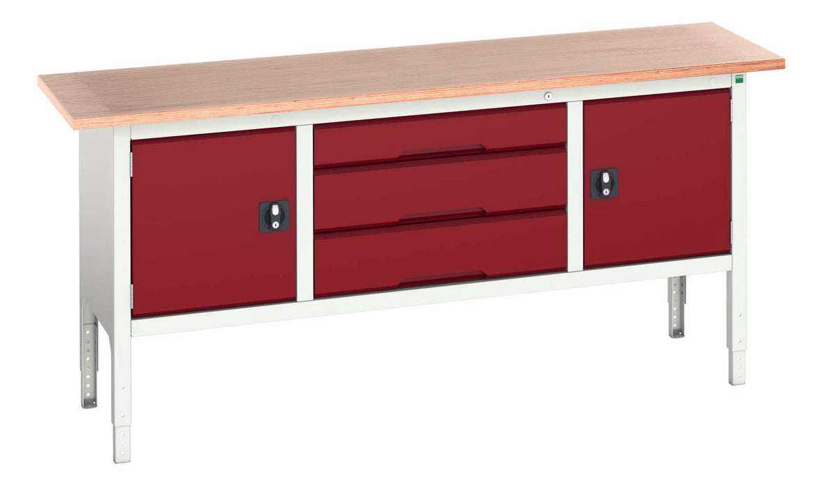 Bott Verso Adjustable Height Storage Bench (Mpx) With Cupboard / 3 Drawer Cab / Cupboard (WxDxH: 2000x600x830-930mm) - Part No:16923032