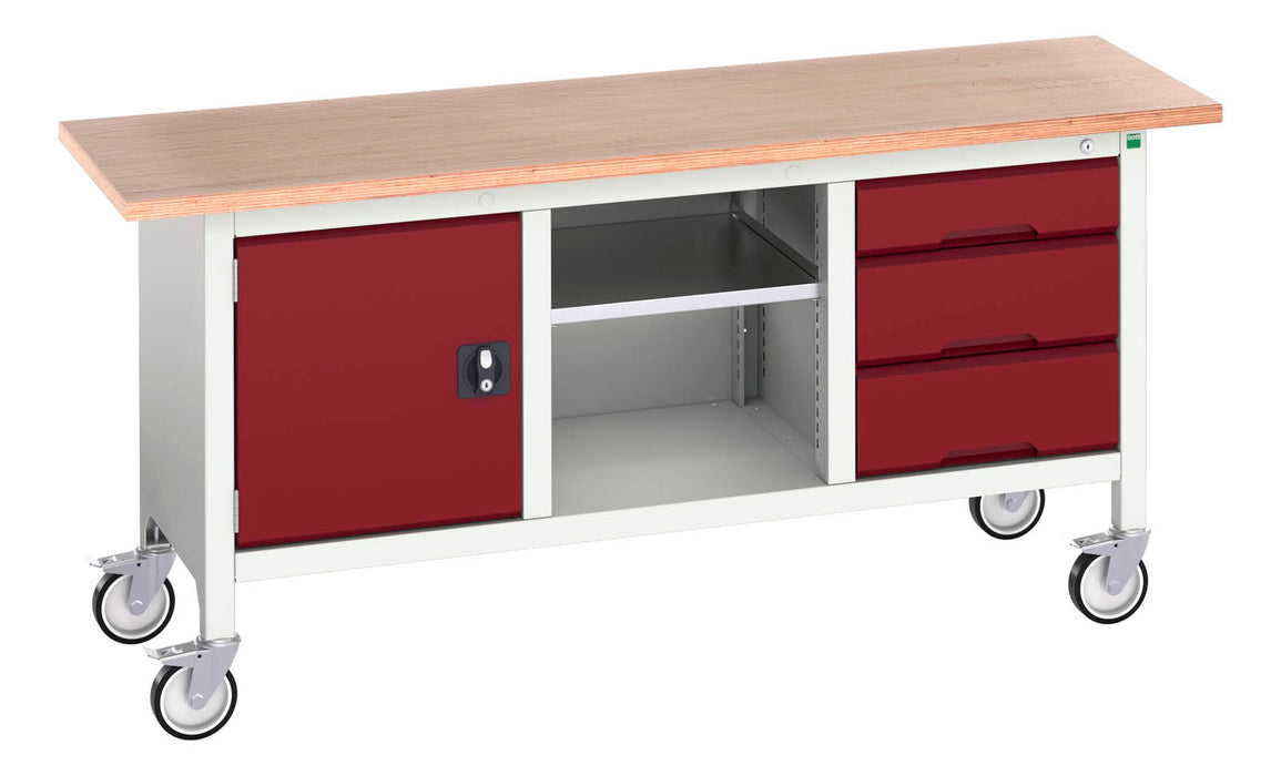 Bott Verso Mobile Storage Bench (Mpx) With Cupboard / Mid Shelf / 3 Drawer Cab (WxDxH: 1750x600x830mm) - Part No:16923220