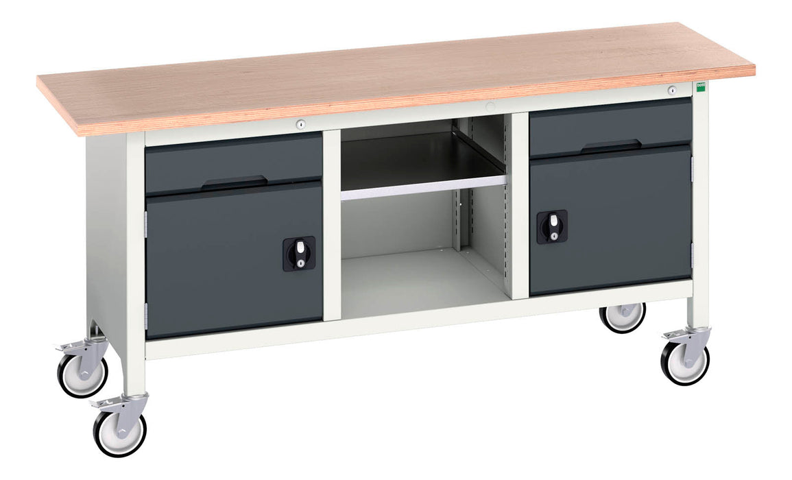 Bott Verso Mobile Storage Bench (Mpx) With 1 Drw-Cupboard / Mid Shelf / 1 Drw-Cupboard (WxDxH: 1750x600x830mm) - Part No:16923221