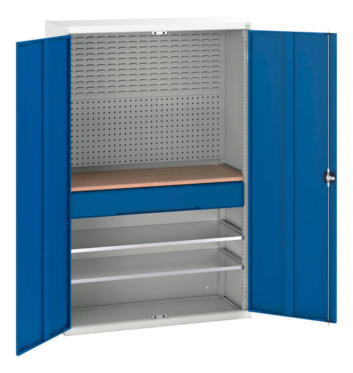 Verso Kitted Cupboard With 2 Shelves, 1 Drw, Backpnls, Worktop (WxDxH: 1300x550x2000mm) - Part No:16926592
