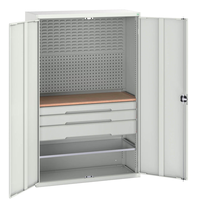 Bott Verso Kitted Cupboard With 1 Shelf, 3 Drw, Backpnls, Worktop (WxDxH: 1300x550x2000mm) - Part No:16926594