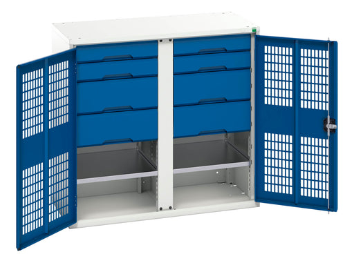 Verso Ventilated Door Kitted Cupboard With 2 Shelves, 8 Drawers & Partition (WxDxH: 1050x550x1000mm) - Part No:16926765