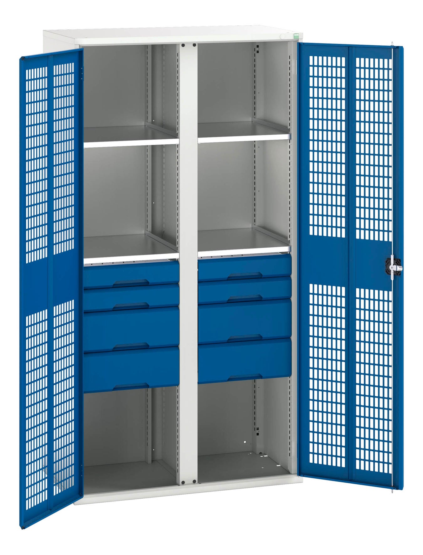 Verso Ventilated Door Kitted Cupboard With 4 Shelves, 8 Drawers & Partition (WxDxH: 1050x550x2000mm) - Part No:16926778