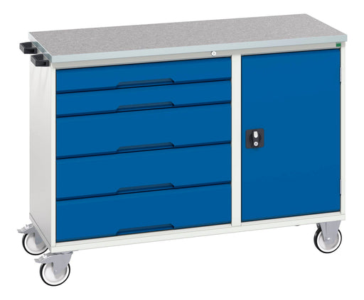 Verso Maintenance Trolley With 5 Drawers, Door And Lino Top (WxDxH: 1300x600x980mm) - Part No:16927150