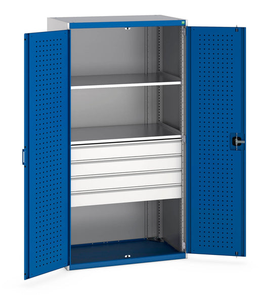 Cubio Cupboard With Perfo Doors & 4 Drawers, 2 Shelves (WxDxH: 1050x650x2000mm) - Part No:40021108