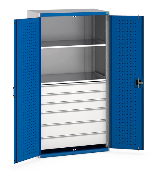 Cubio Cupboard With Perfo Doors & 6 Drawers, 2 Shelves (WxDxH: 1050x650x2000mm) - Part No:40021113