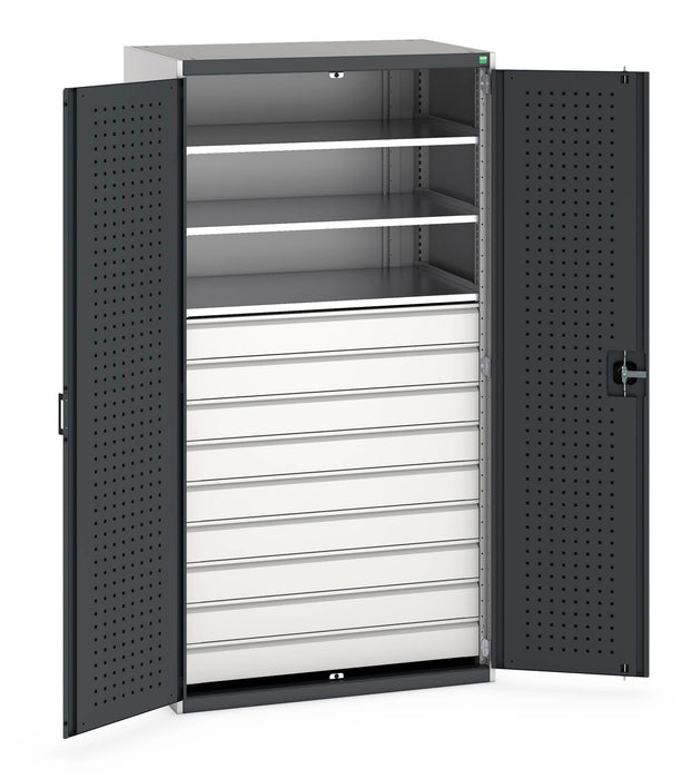 Bott Cubio Cupboard With Perfo Doors & 9 Drawers, 3 Shelves (WxDxH: 1050x650x2000mm) - Part No:40021114