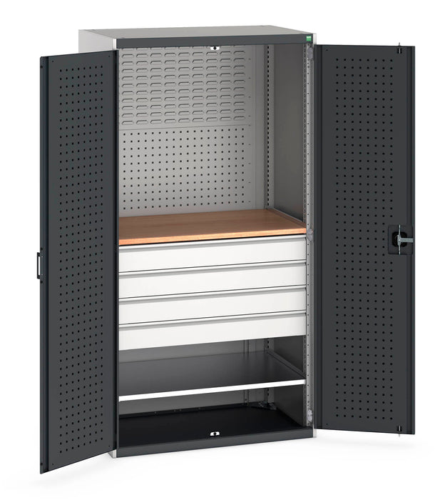 Bott Cubio Cupboard Perfo Doors Mini Workshop 1 Shelf 4 Drws (WxDxH: 1050x650x2000mm) - Part No:40021160