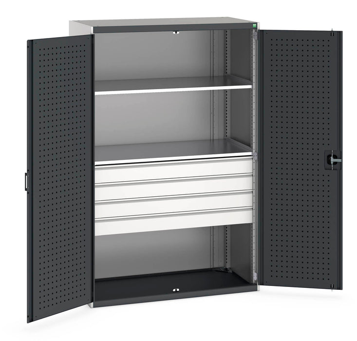 Bott Cubio Cupboard With Perfo Doors, 2 Shelves, 4 Drawers (WxDxH: 1300x650x2000mm) - Part No:40022088