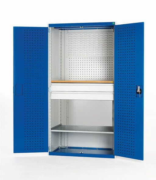 Cubio Cupboard Perfo Doors Mini Workshop 1 Shelf 2 Drws (WxDxH: 1300x650x2000mm) - Part No:40022091
