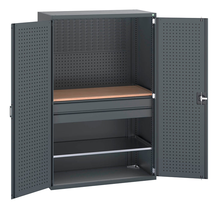 Bott Cubio Cupboard Perfo Doors Mini Workshop 1 Shelf 2 Drws (WxDxH: 1300x650x2000mm) - Part No:40022091