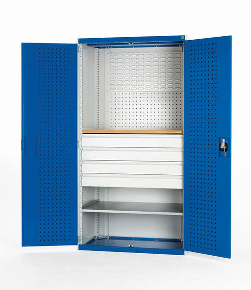 Cubio Cupboard Perfo Doors Mini Workshop 1 Shelf 4 Drws (WxDxH: 1300x650x2000mm) - Part No:40022092