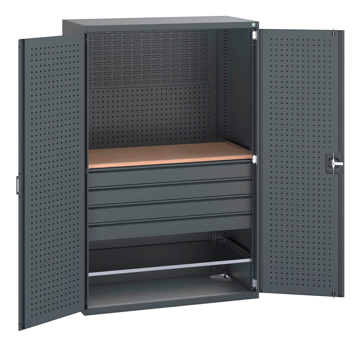 Bott Cubio Cupboard Perfo Doors Mini Workshop 1 Shelf 4 Drws (WxDxH: 1300x650x2000mm) - Part No:40022092