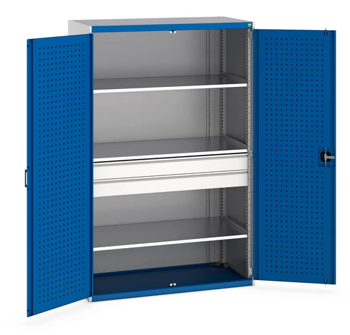 Cubio Cupboard With Perfo Doors, 3 Shelves, 2 Drawers (WxDxH: 1300x650x2000mm) - Part No:40022139