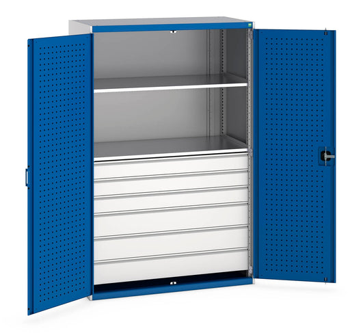 Cubio Cupboard With Perfo Doors, 2 Shelves, 6 Drawers (WxDxH: 1300x650x2000mm) - Part No:40022141