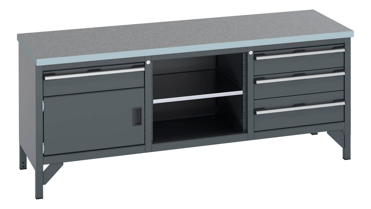 Bott Cubio Storage Bench (Lino) 5 Drawer-Door / Mid Shelf / 3 Drawers (WxDxH: 2000x750x840mm) - Part No:41002060