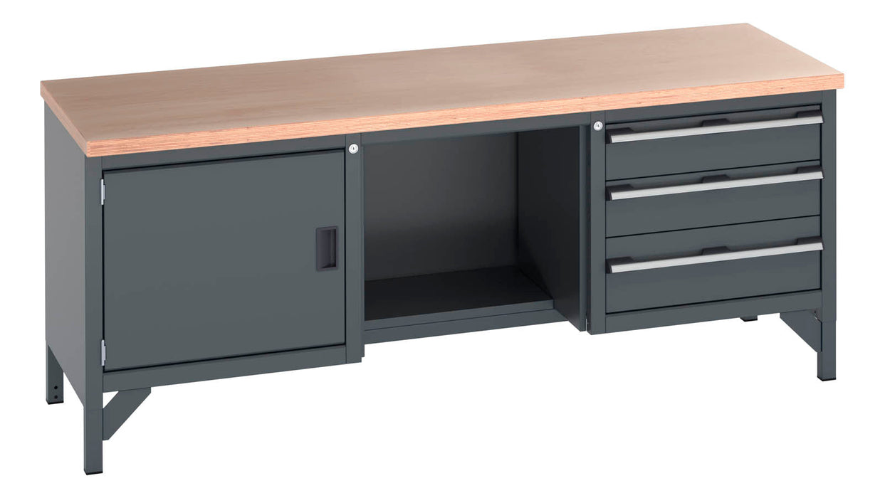 Bott Cubio Storage Bench (Mpx) Full Cupboard / 1/2 Base Shelf / 3 Drw (WxDxH: 2000x750x840mm) - Part No:41002070