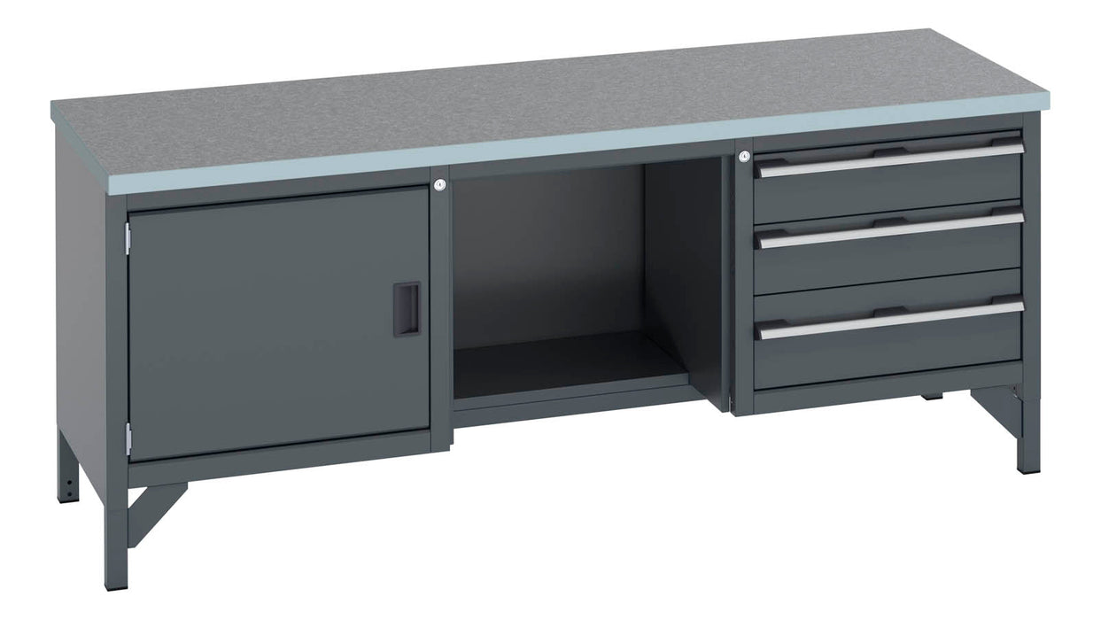 Bott Cubio Storage Bench (Lino) Full Cupboard / 1/2 Base Shelf / 3 Drw (WxDxH: 2000x750x840mm) - Part No:41002072