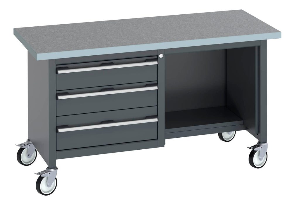 Bott Cubio Mobile Storage Bench (Lino) 3 Drawers / Open-1/2 Base Shelf (WxDxH: 1500x750x840mm) - Part No:41002117