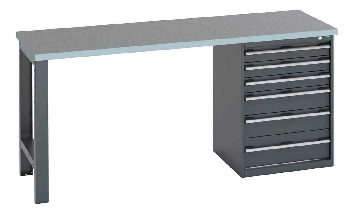 Bott Cubio Pedestal Bench (Lino) With 6 Drawer Pedestal Cabinet (WxDxH: 2000x750x940mm) - Part No:41003495