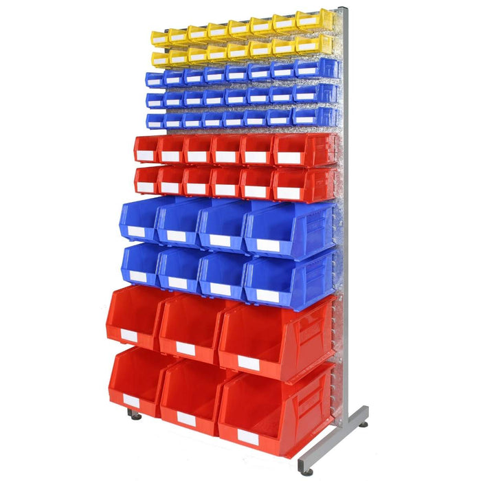 SAC Double Sided Freestanding Louvre Extension Rack Kit A 1920mm H x 908mm W x 510mm D c/w 1 x Frame, 6 x Louvre Panels & 132 x Assorted Plastic bins