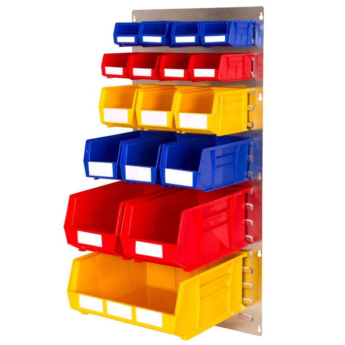 SAC Portrait Wall Mounted Louvre Panel Kit B 915mm H x 457mm W c/w 1 x Galvanised Louvre Panel & 17 x Assorted Plastic Bins