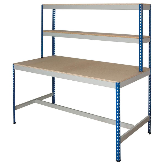 SAC Rivet Workstation with Chipboard Top, T-Bar Basef and  2 x Upper Shelves - Height: 1830mm