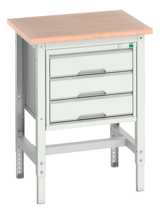 Bott Verso Adjustable Height Workstand With 3 Drawer Cabinet & Multiplex Top (WxDxH: 700x600x780-930mm) - Part No:16921602