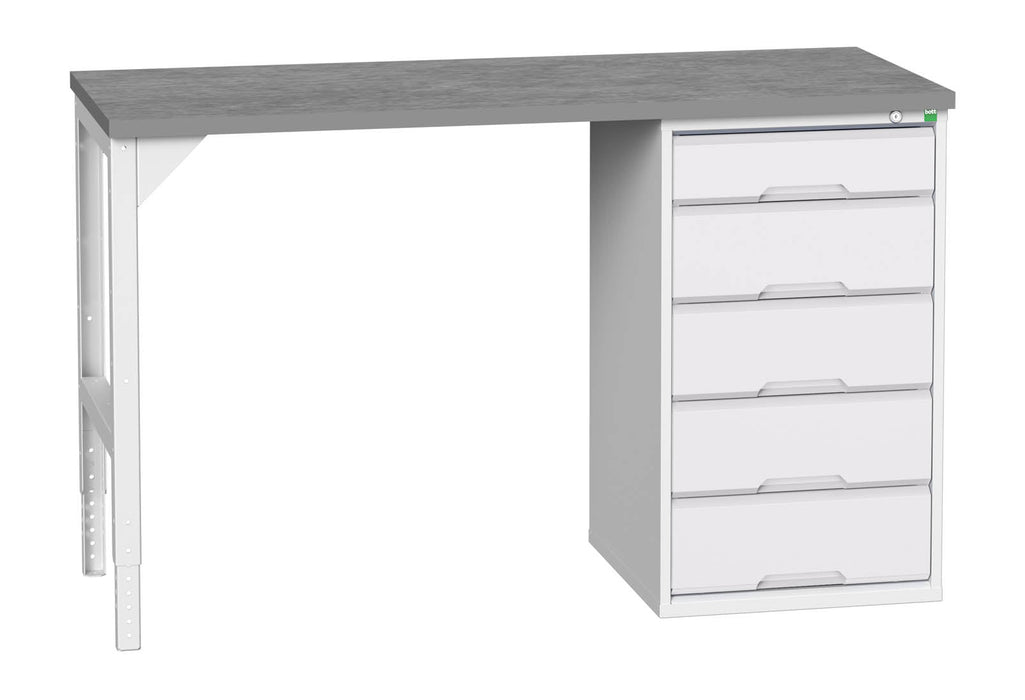 Bott Verso Pedestal Bench With 5 Drawer 525W Cab & Lino Worktop (WxDxH: 1500x600x930mm) - Part No:16921910