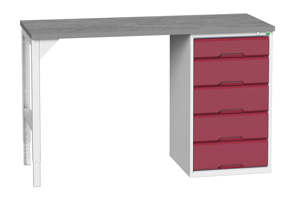 Bott Verso Pedestal Bench With 5 Drawer 525W Cab & Lino Worktop (WxDxH: 1500x600x930mm) - Part No:16921910
