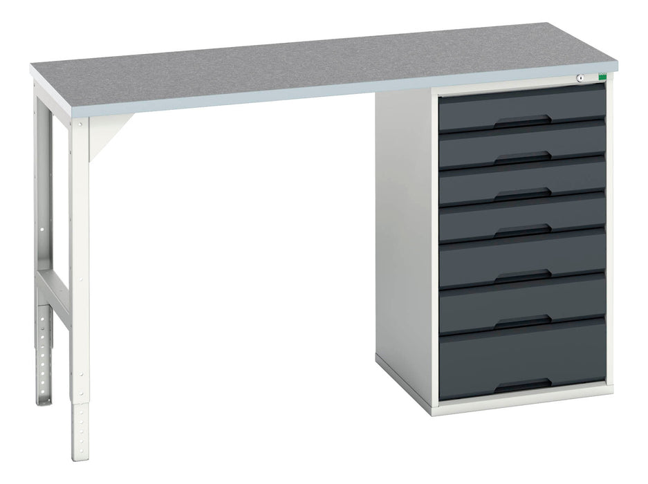 Bott Verso Pedestal Bench With 7 Drawer 525W Cab & Lino Worktop (WxDxH: 1500x600x930mm) - Part No:16921911