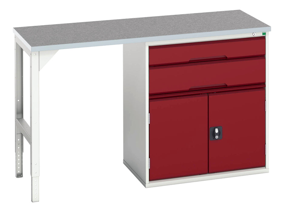 Bott Verso Pedestal Bench With 2 Drawers/Cupboard 800W Cab & Lino Top (WxDxH: 1500x600x930mm) - Part No:16921915